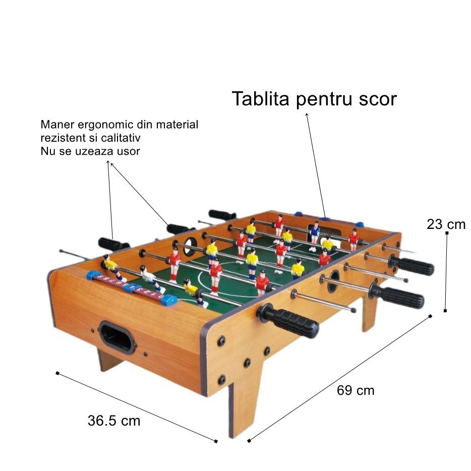 Jocuri de societate - Masa de Fotbal cu Teren si 18 Jucatori Flippy, 6 Manere, cu Tablou pentru Scor, din Metal, Lemn si ABS, 69 x 36.5 x 23 cm, cu Picioare, pentru copii/adulti