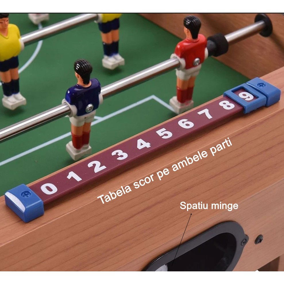 Jocuri de societate - Masa de Fotbal cu Teren si 18 Jucatori Flippy, 6 Manere, cu Tablou pentru Scor, din Metal, Lemn si ABS, 69 x 36.5 x 23 cm, cu Picioruse, pentru copii/adulti