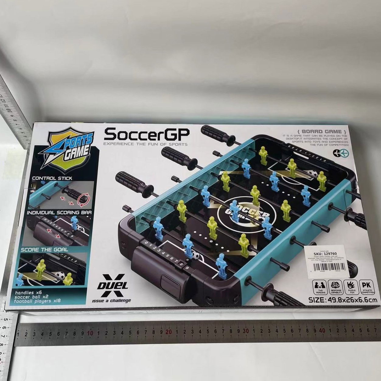 Masa de Fotbal cu Teren si 18 Jucatori Flippy, 6 Manere, 2 Mingi, cu Tablou Scor, din ABS, 49.8x26x6.6 cm, Design Multicolor, pentru Copii/ Adulti [3]