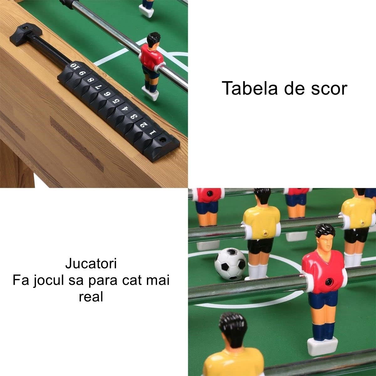 Masa de Fotbal cu Teren si 21 Jucatori Flippy, 8 Manere, cu Tablou pentru Scor, din Metal, Lemn si ABS, 120 x 61.5 x 81 cm, cu Picioare, pentru copii/adulti [5]