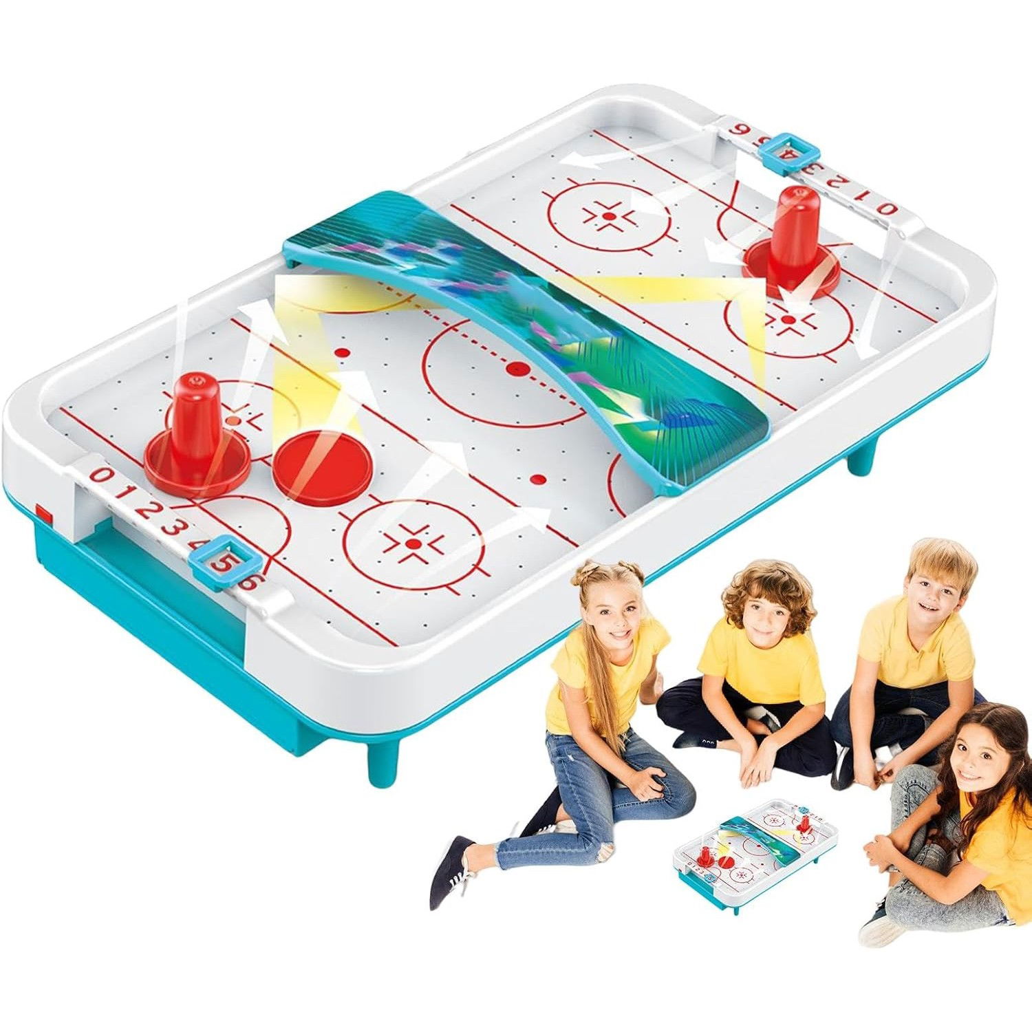 Masa Ice Hockey, Flippy, cu Tabela de Scor, 2 Pucuri, din ABS, pentru Adulti/Copii +5 Ani, 28 x 8 x 16 cm, Alb/Albastru [5]