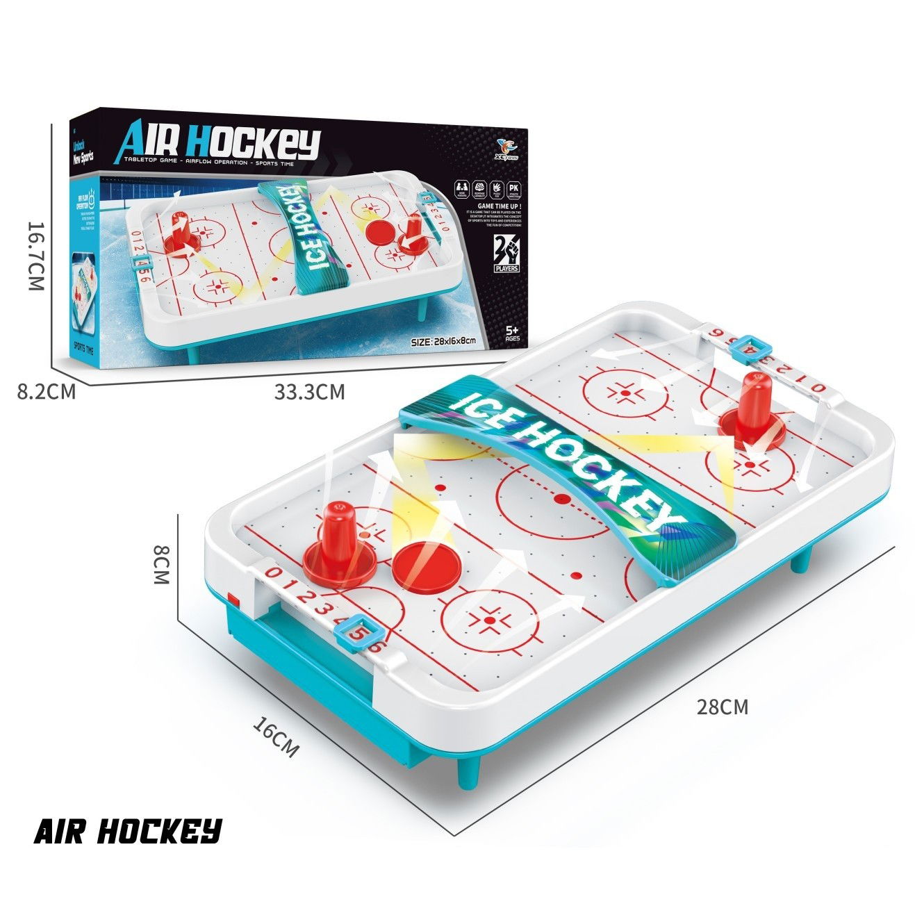 Jocuri de societate - Masa Ice Hockey, Flippy, cu Tabela de Scor, 2 Pucuri, din ABS, pentru Adulti/Copii +5 Ani, 28 x 8 x 16 cm, Alb/Albastru