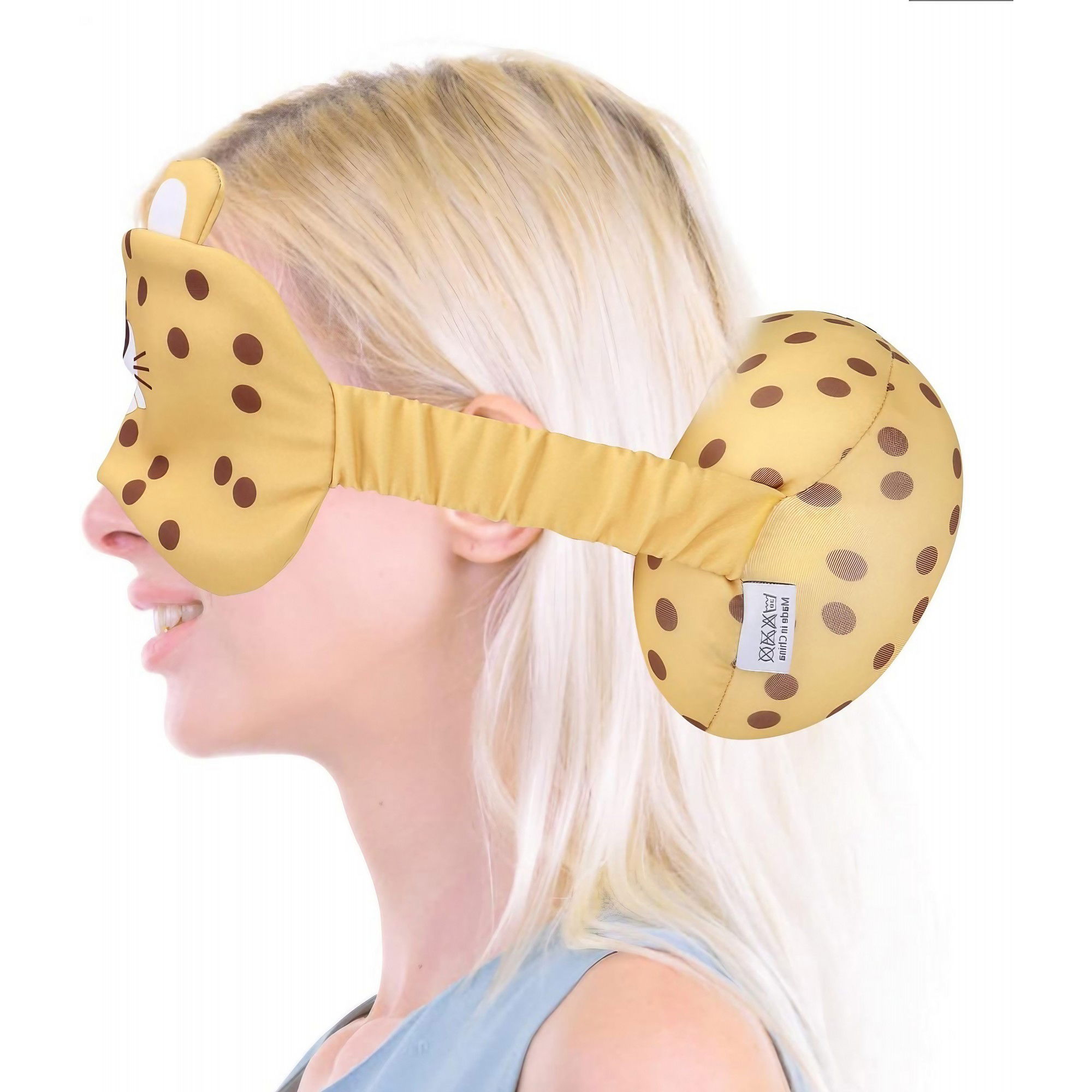 Fitness si sport - Masca de dormit, Flippy, 2 in 1, cu Tetiera, din Particule de Spuma si Bumbac, Model Leopard ,Portocaliu