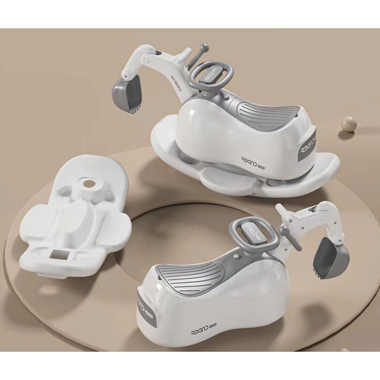 Masina 3 in 1, Flippy, 1-3 Ani, Tip Excavator/Balansoar/Masina Yo Yo, din Plastic, 4 Roti Silentioase, 71.5 x 34 x 39 cm, Alb [4]