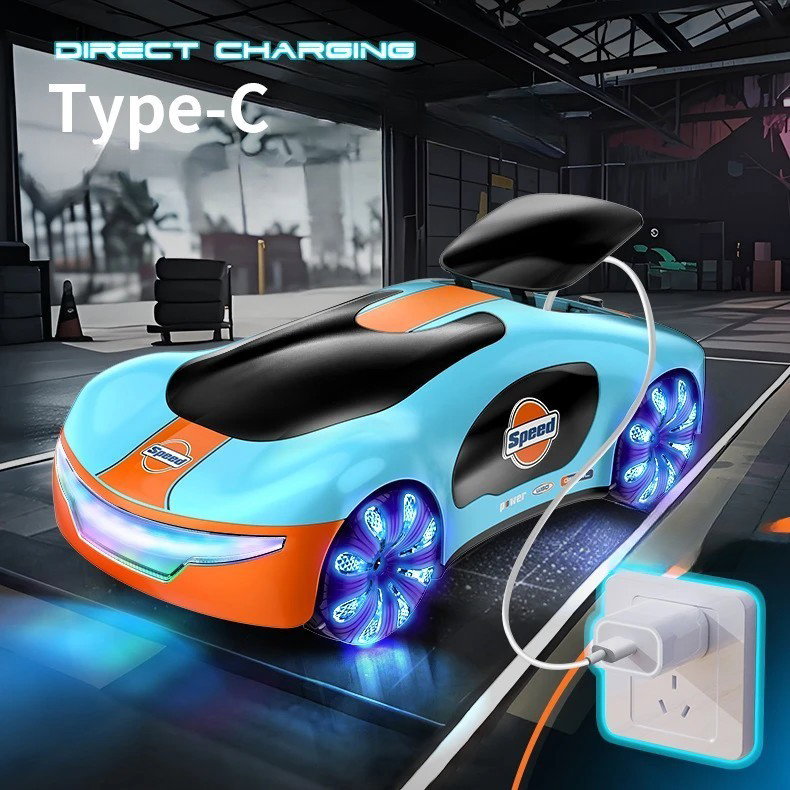 Masinuta Smart, Flippy, cu Telecomanda si Controller prin Gesturi/Wireless, Lumini/Sunet/Abur, Reincarcabila, 24x12,4x7,1 cm, Statie de Incarcare EV, Albastru/Portocaliu [5]