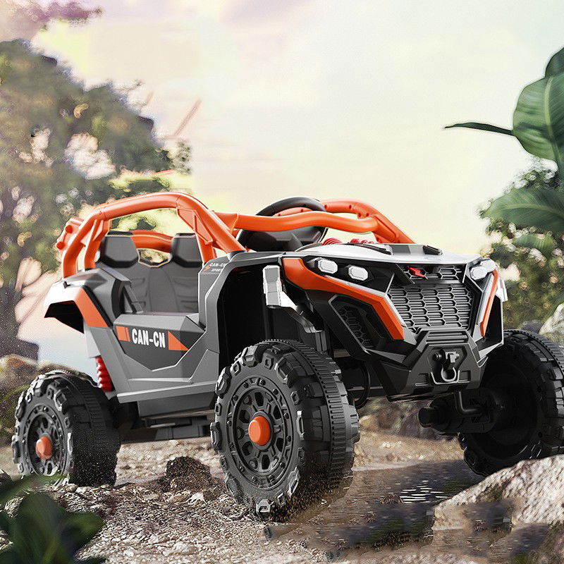 Masina Electrica pentru Copii, Flippy, Tip Buggy/UTV Off-Road Dual Drive, Conectare Bluetooth, Telecomanda, Lumina Intermitenta si Muzica, 6V 7Ah, 97 x 62 x 58 cm, Portocaliu Negru [4]
