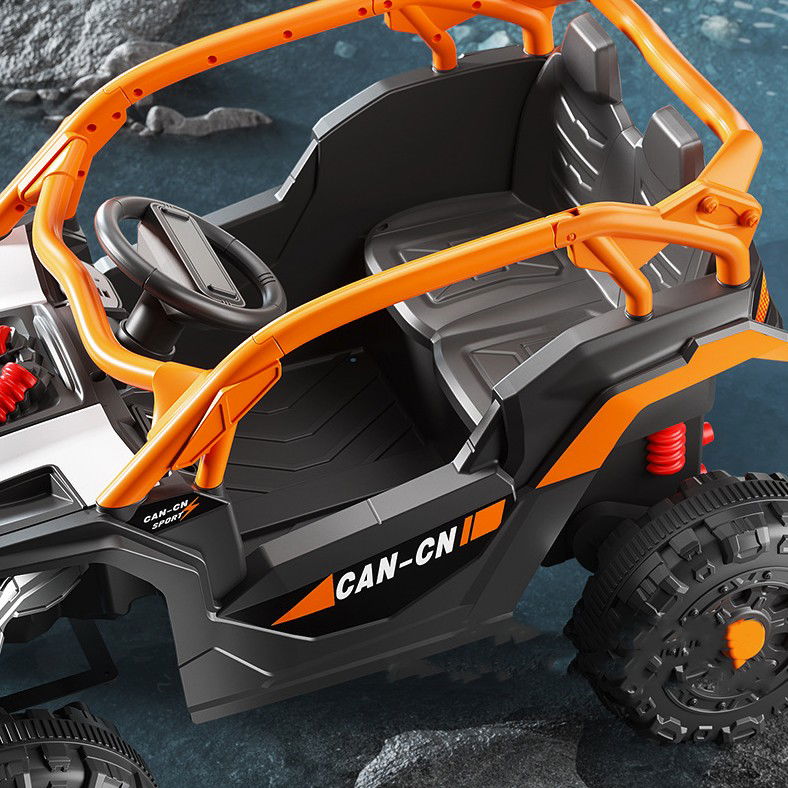 Masina Electrica pentru Copii, Flippy, Tip Buggy/UTV Off-Road Dual Drive, Conectare Bluetooth, Telecomanda, Lumina Intermitenta si Muzica, 6V 7Ah, 97 x 62 x 58 cm, Portocaliu Negru [6]