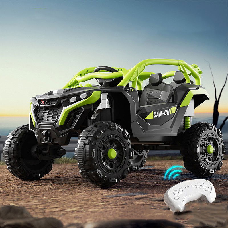 Masinute, Triciclete si Masinute Electrice - Masina Electrica pentru Copii, Flippy, Tip Buggy/UTV Off-Road Dual Drive, Conectare Bluetooth, Telecomanda, Lumina Intermitenta si Muzica, Baterie 380*2, 6V 7Ah, 97 x 62 x 58 cm, Verde Negru