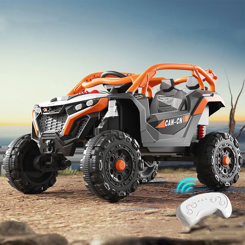 Masinute, Triciclete si Masinute Electrice - Masina Electrica pentru Copii, Flippy, Tip Buggy/UTV Off-Road Dual Drive, Conectare Bluetooth, Telecomanda, Lumina Intermitenta si Muzica, 6V 7Ah, 97 x 62 x 58 cm, Portocaliu Negru