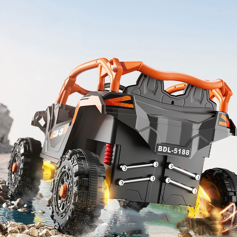 Masina Electrica pentru Copii, Flippy, Tip Buggy/UTV Off-Road Dual Drive, Conectare Bluetooth, Telecomanda, Lumina Intermitenta si Muzica, 6V 7Ah, 97 x 62 x 58 cm, Portocaliu Negru [5]