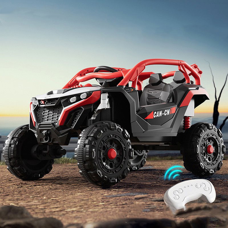 Masinute, Triciclete si Masinute Electrice - Masina Electrica pentru Copii, Flippy, Tip Buggy/UTV Off-Road Dual Drive, Conectare Bluetooth, Telecomanda, Lumina Intermitenta si Muzica, Baterie 380*2, 6V 7Ah, 97 x 62 x 58 cm, Rosu Negru