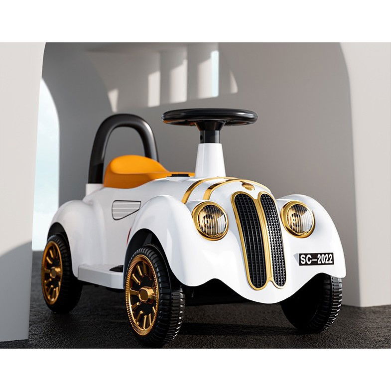 Masinuta Electrica Flippy, Model de Epoca, cu Acumulator, Sistem Anti-Rasturnare, Sistem de Lumini si Sunet, 1-5 Ani, 75 x 36 x 45 cm, Alb [8]