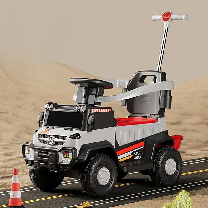 Masinute, Triciclete si Masinute Electrice - Masinuta Electrica, Flippy, pe 4 Roti, cu Telecomanda si Maner Detasabil, Cos de Depozitare, Lumini Led si Muzica, +1 an, Greutate Portanta 40 kg, Gri