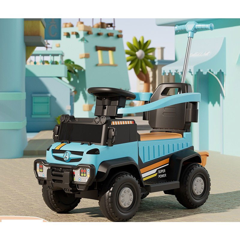 Masinute, Triciclete si Masinute Electrice - Masinuta Electrica, Flippy, pe 4 Roti, cu Telecomanda si Maner Detasabil, Cos de Depozitare, Lumini Led si Muzica, +1 an, Greutate Portanta 40 kg, Albastru