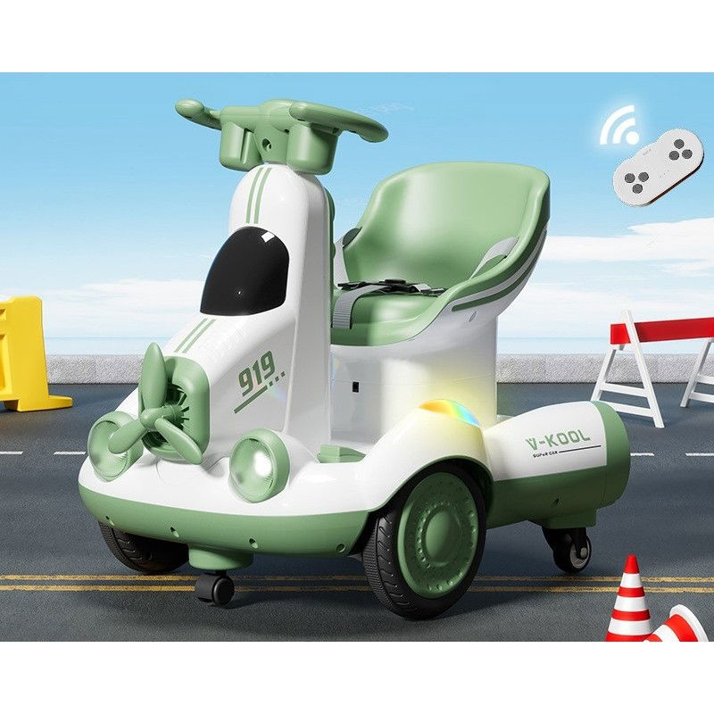 Masinute, Triciclete si Masinute Electrice - Masinuta Electrica, Flippy, pe 4 Roti, cu Telecomanda, Lumini Led si Muzica, +2 ani, Inaltime Reglabila, Verde