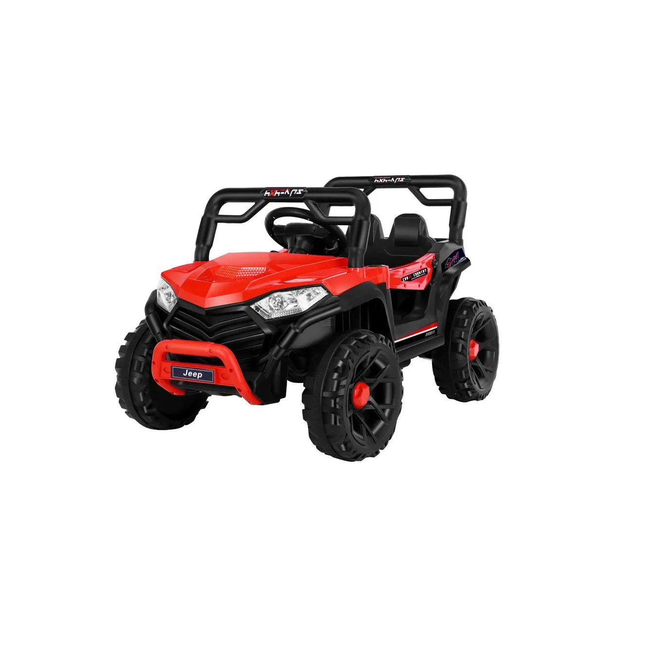 Masinute, Triciclete si Masinute Electrice - Masinuta Electrica Flippy, pe 4 Roti, Tip Jeep, 2 Usi,cu Acumulator, Sistem Anti-Rasturnare, Sistem de Lumini si Sunet, 2-8 Ani, 100 x 61 x 62 cm, Rosu