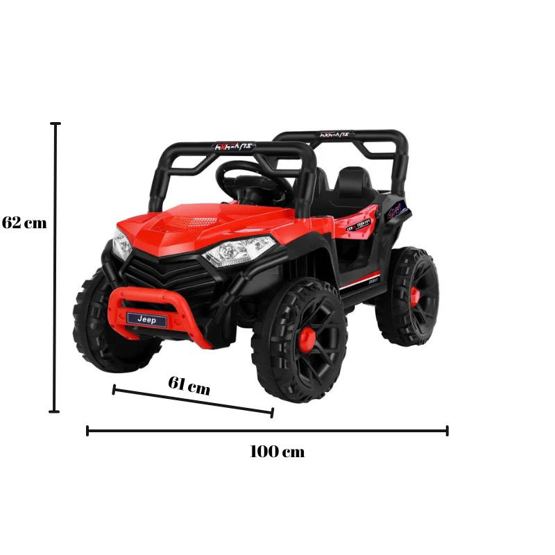 Masinute, Triciclete si Masinute Electrice - Masinuta Electrica Flippy, pe 4 Roti, Tip Jeep, 2 Usi,cu Acumulator, Sistem Anti-Rasturnare, Sistem de Lumini si Sunet, 2-8 Ani, 100 x 61 x 62 cm, Rosu
