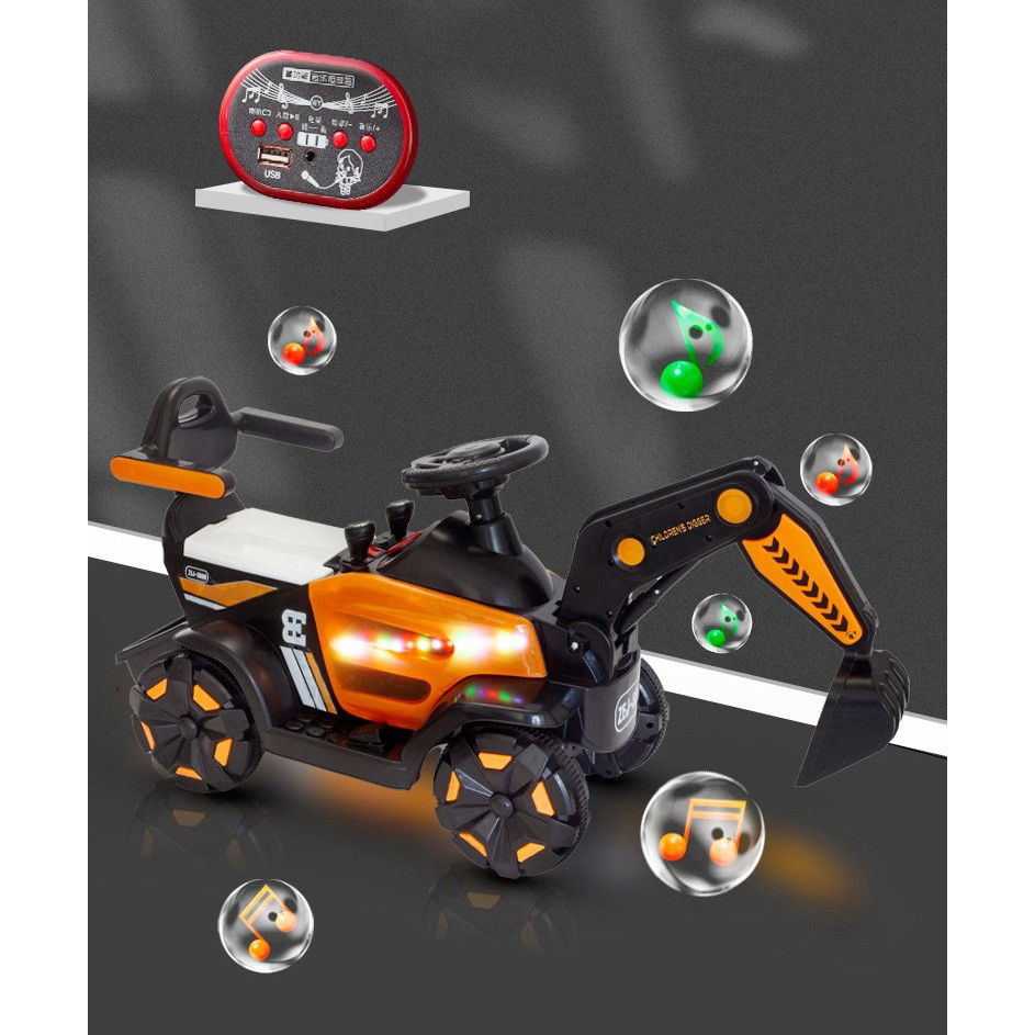 Masinuta Electrica Flippy, Tip Excavator, Brat Electric cu Maneta de Control, Spatar si Bare Laterale, Sistem Muzica si Lumini, 1-8 Ani, 72 x 36 x 50 cm, Portocaliu [6]