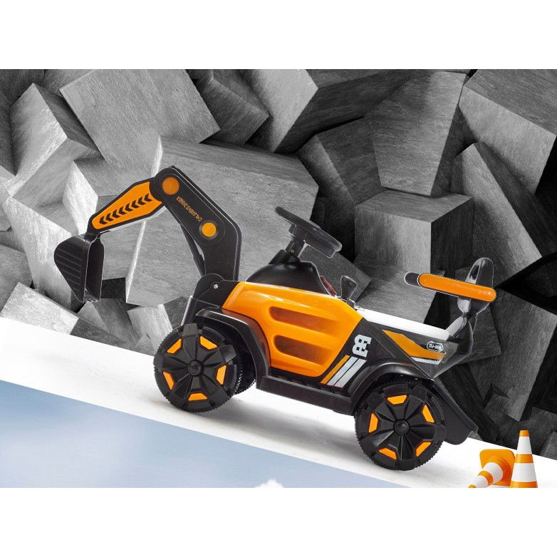 Masinuta Electrica Flippy, Tip Excavator, Brat Electric cu Maneta de Control, Spatar si Bare Laterale, Sistem Muzica si Lumini, 1-8 Ani, 72 x 36 x 50 cm, Portocaliu [10]