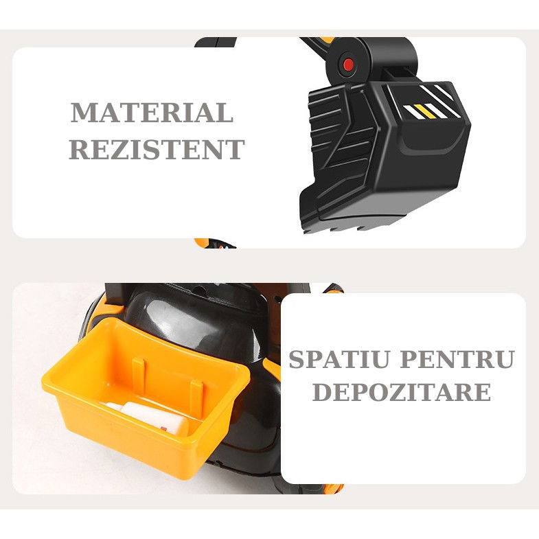 Masinuta Electrica Flippy, Tip Excavator, Brat Electric cu Maneta de Control, Spatar si Bare Laterale, Sistem Muzica si Lumini, 2-7 Ani, 72 x 34 x 45 cm, Portocaliu [3]