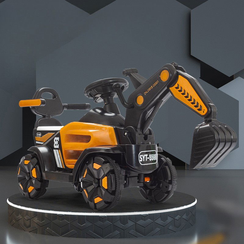 Masinuta Electrica Flippy, Tip Excavator, Brat Electric cu Maneta de Control, Spatar si Bare Laterale, Sistem Muzica si Lumini, 1-8 Ani, 72 x 36 x 50 cm, Portocaliu [12]