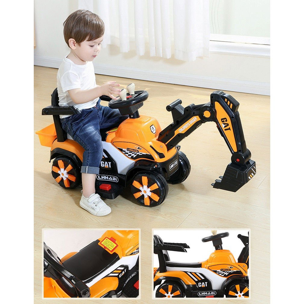 Masinuta Electrica Flippy, Tip Excavator, Brat Electric cu Maneta de Control, Spatar si Bare Laterale, Sistem Muzica si Lumini, 2-7 Ani, 72 x 34 x 45 cm, Portocaliu [5]