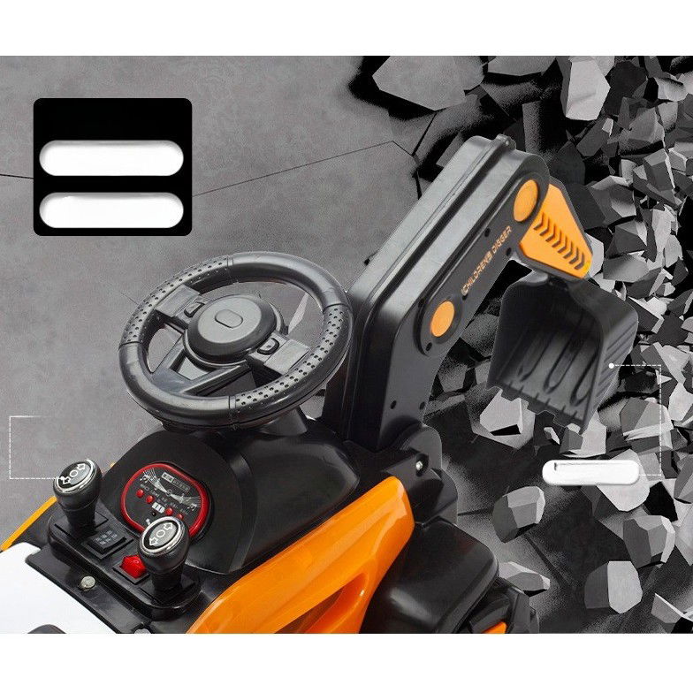 Masinuta Electrica Flippy, Tip Excavator, Brat Electric cu Maneta de Control, Spatar si Bare Laterale, Sistem Muzica si Lumini, 1-8 Ani, 72 x 36 x 50 cm, Portocaliu [7]