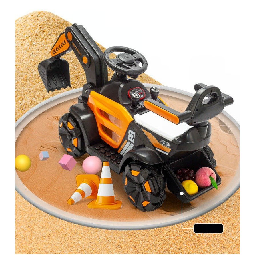 Masinuta Electrica Flippy, Tip Excavator, Brat Electric cu Maneta de Control, Spatar si Bare Laterale, Sistem Muzica si Lumini, 1-8 Ani, 72 x 36 x 50 cm, Portocaliu [14]