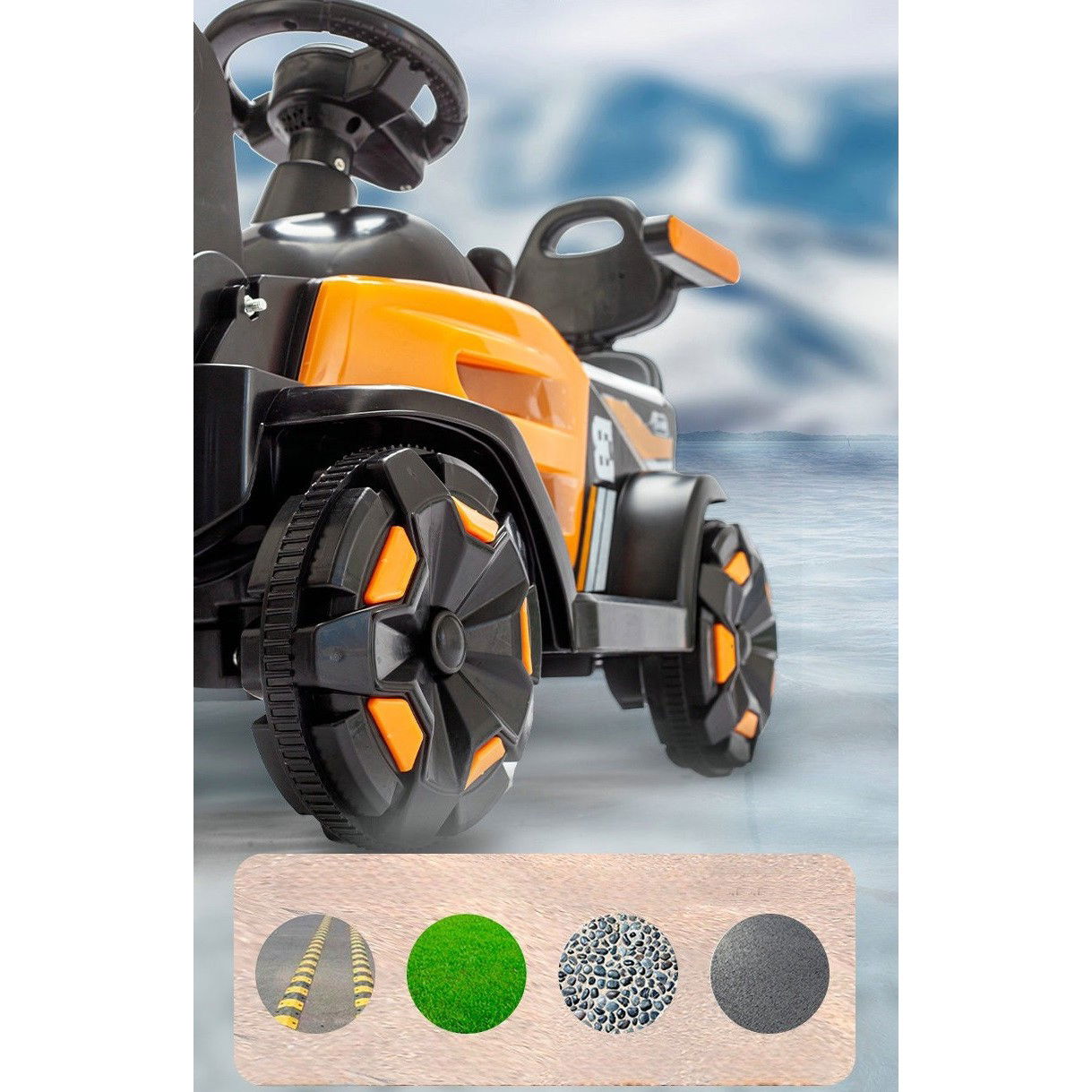 Masinuta Electrica Flippy, Tip Excavator, Brat Electric cu Maneta de Control, Spatar si Bare Laterale, Sistem Muzica si Lumini, 1-8 Ani, 72 x 36 x 50 cm, Portocaliu [5]