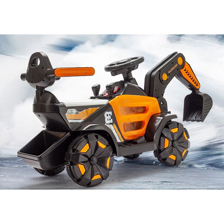 Masinuta Electrica Flippy, Tip Excavator, Brat Electric cu Maneta de Control, Spatar si Bare Laterale, Sistem Muzica si Lumini, 1-8 Ani, 72 x 36 x 50 cm, Portocaliu [15]