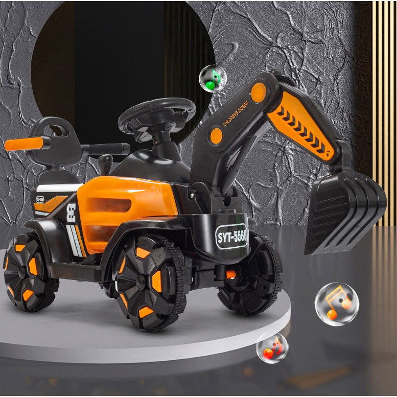 Masinuta Electrica Flippy, Tip Excavator, Brat Electric cu Maneta de Control, Spatar si Bare Laterale, Sistem Muzica si Lumini, 1-8 Ani, 72 x 36 x 50 cm, Portocaliu [13]