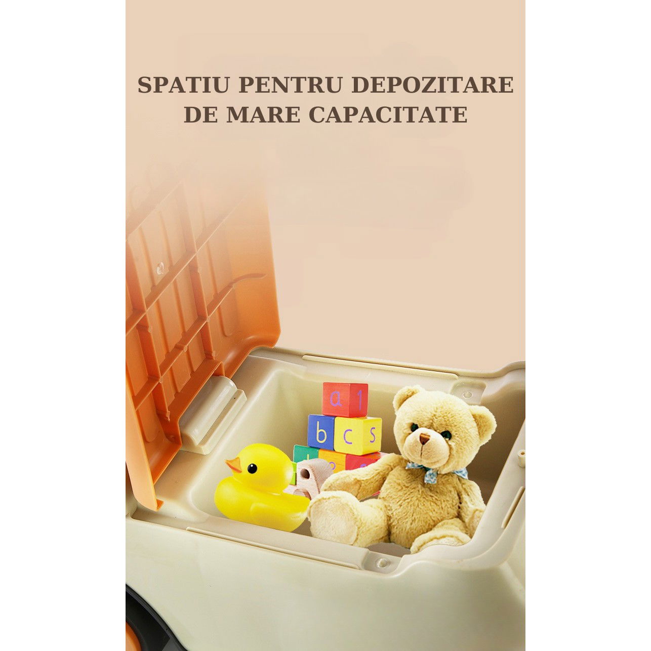 Masinuta Ride-On Flippy, cu Sistem Anti-Rasturnare, Sistem de Lumini si Muzica, Cutie de Depozitare, 1-6 Ani, 58 x 28 x 37 cm, Maro [10]