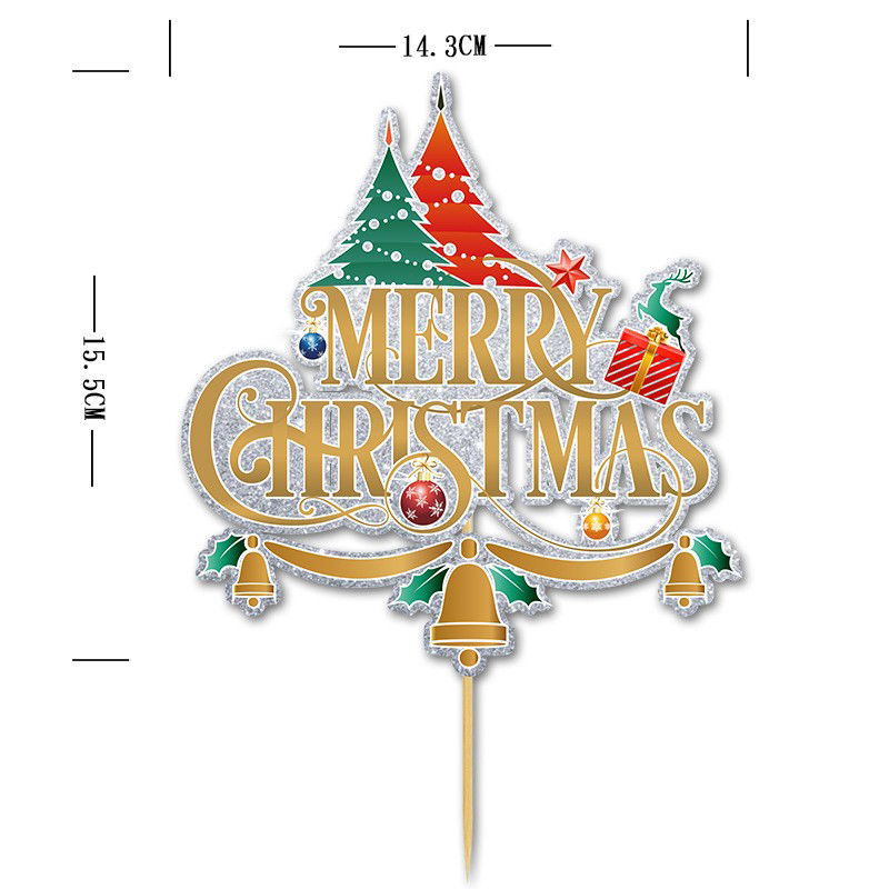 Pentru casa - Set Toppere pentru Tort si Prajituri, Flippy, Tematica Craciun, Model Mare Scris Merry Christmas 15.5x14.3 cm, 6 Toppere Mici Modele Variate 5x5 cm, Multicolor