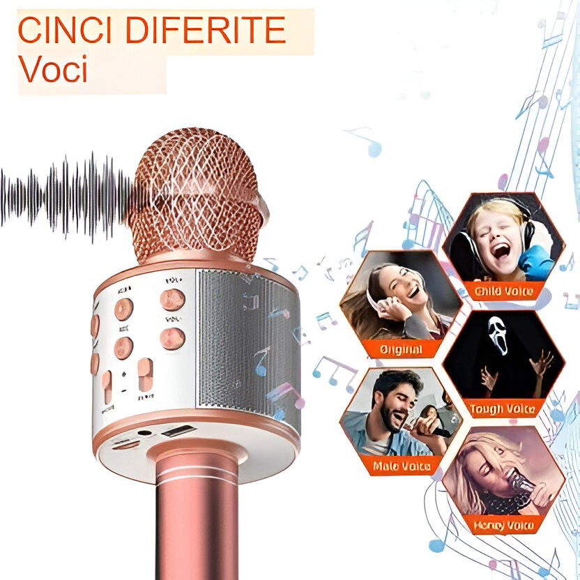 Microfon Karaoke, Flippy, pentru Copii, Bluetooth, Boxa Incorporata, Compatibil cu Orice Smartphone, Acumulator Integrat, Multifunctional, Rose Gold [6]