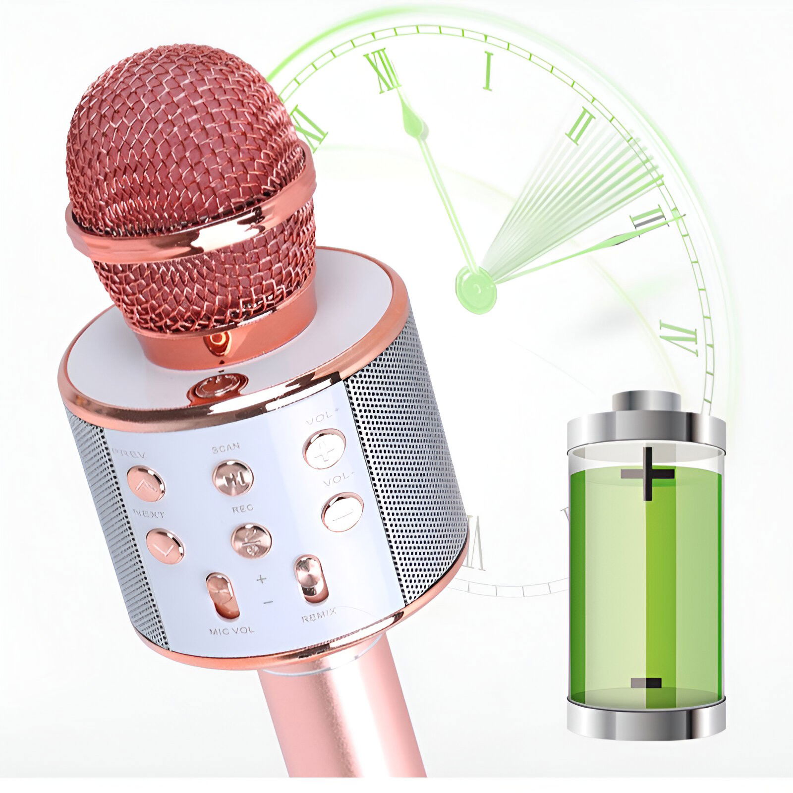 Microfon Karaoke, Flippy, pentru Copii, Bluetooth, Boxa Incorporata, Compatibil cu Orice Smartphone, Acumulator Integrat, Multifunctional, Rose Gold [8]