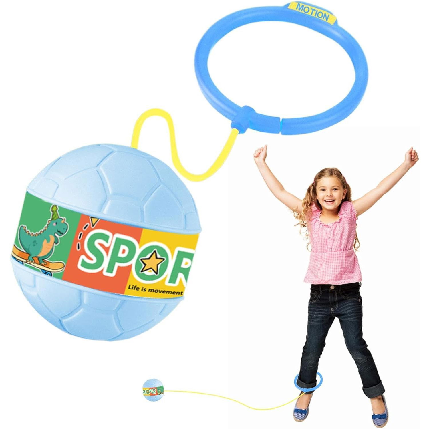 Minge pentru Sarit, Flippy, Tip Coarda Hula Hoop, Cerc 12 cm, Coarda 52 cm, Minge 12 x 11 cm, Functie Iluminat, 4-6 Ani, Plastic, Albastru [5]