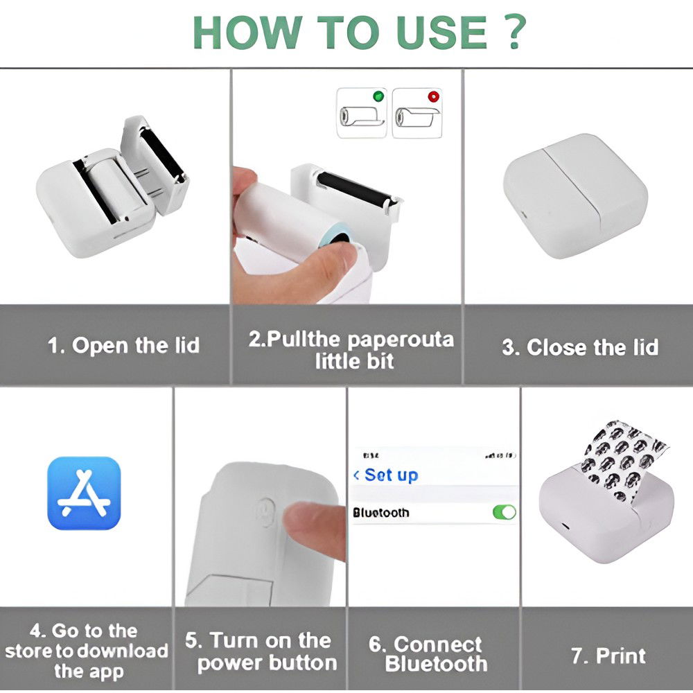 Mini Imprimanta Foto Portabila, Flippy, 5 Role de Hartie Termica, 5 Role Autocolante, 3 Role Colorate, Pixuri, Incarcare USB, Model Pisica, Alb Roz [3]