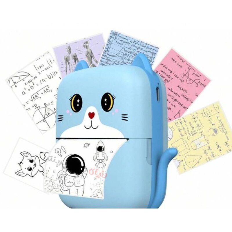 Mini Imprimanta Foto Portabila, Flippy, Incarcare USB, Bluetooth, Model Pisicuta, Print Alb-Negru, Albastru [3]