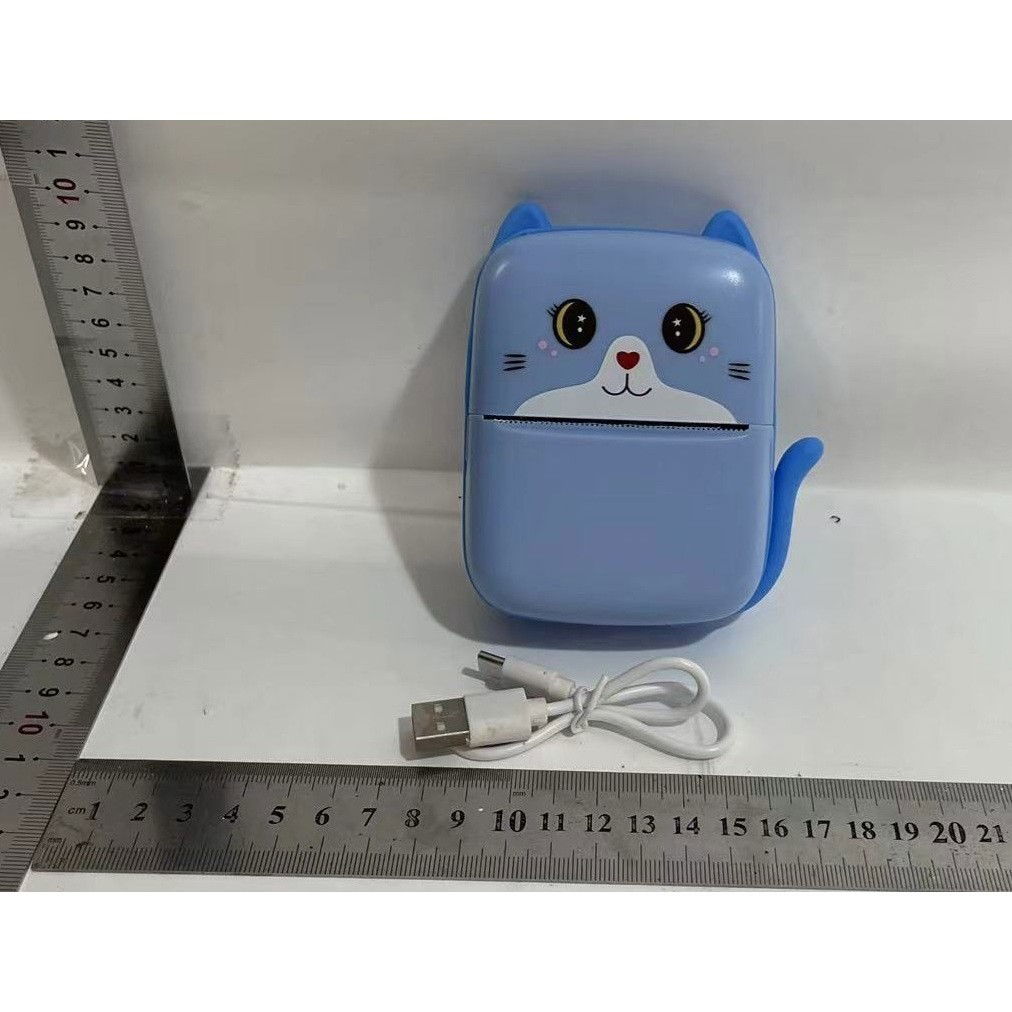 Mini Imprimanta Foto Portabila, Flippy, Incarcare USB, Bluetooth, Model Pisicuta, Print Alb-Negru, Albastru [5]