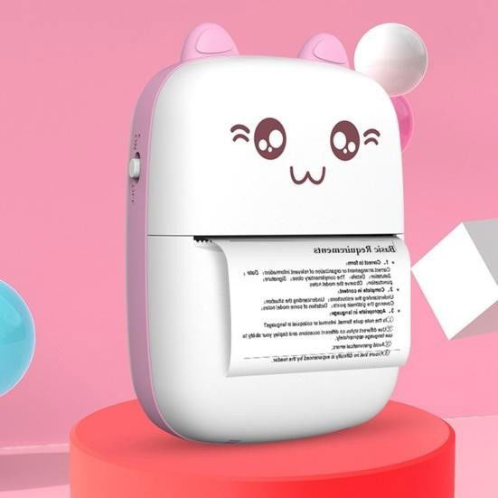 Mini Imprimanta Foto Portabila, Flippy, Incarcare USB, Bluetooth, Model Ursulet, 12 x 9 x 5 cm, Alb Roz [3]