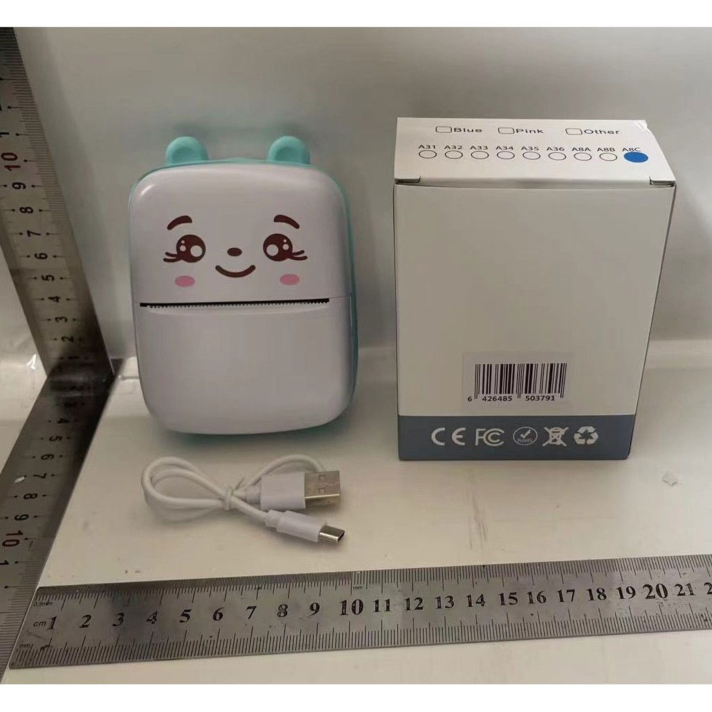 Mini Imprimanta Foto Portabila, Flippy, Incarcare USB, Bluetooth, Model Ursulet, 12 x 9 x 5 cm, Alb Albastru [7]