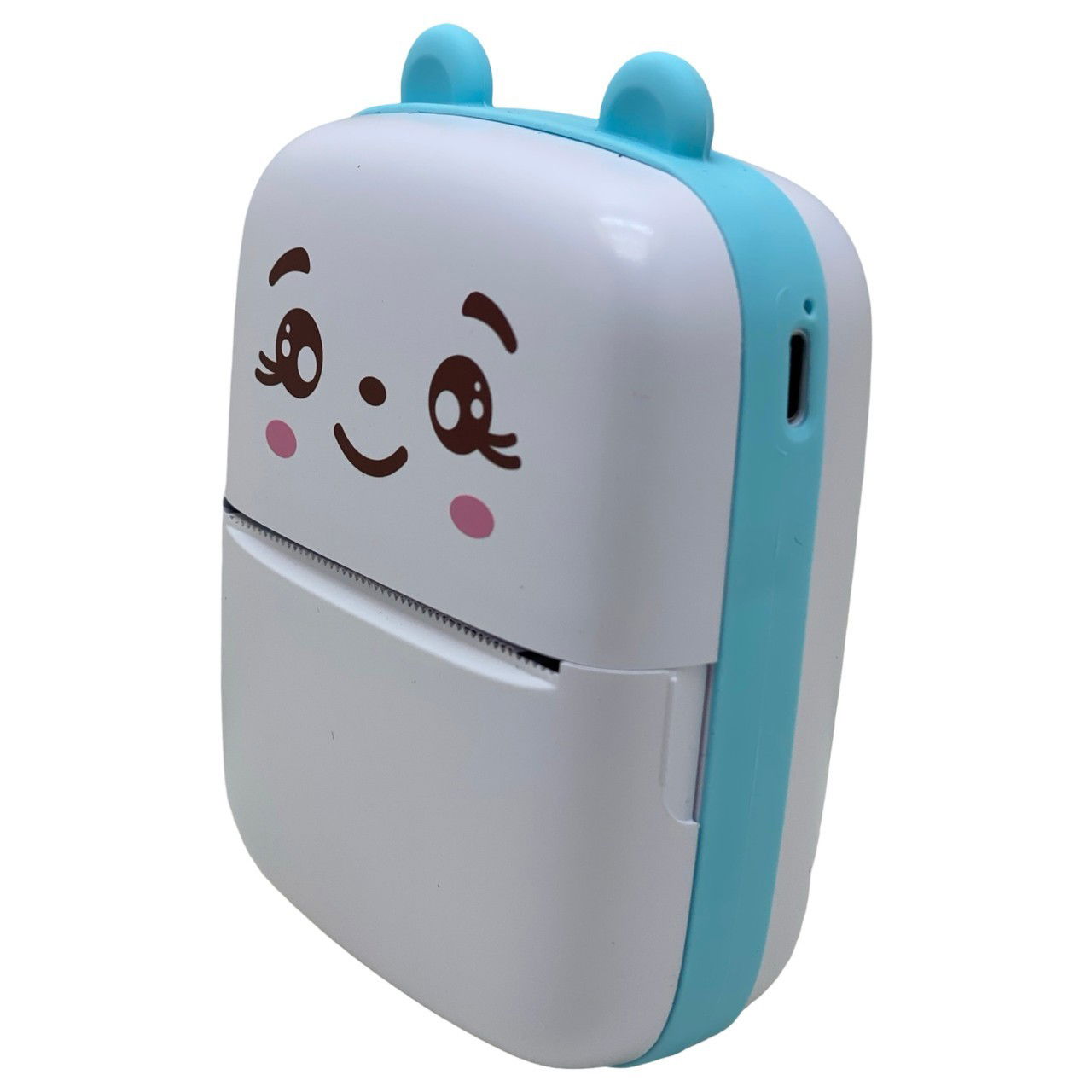 Jucarii si Jocuri - Mini Imprimanta Foto Portabila, Flippy, Incarcare USB, Bluetooth, Model Ursulet, 12 x 9 x 5 cm, Alb Albastru