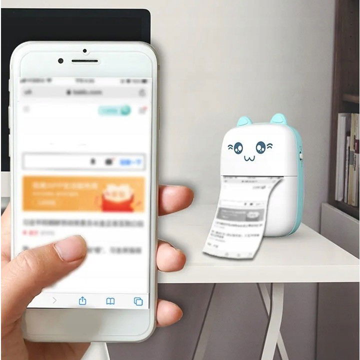 Mini Imprimanta Foto Portabila, Flippy, Incarcare USB, Bluetooth, Model Ursulet, 12 x 9 x 5 cm, Alb Albastru [5]