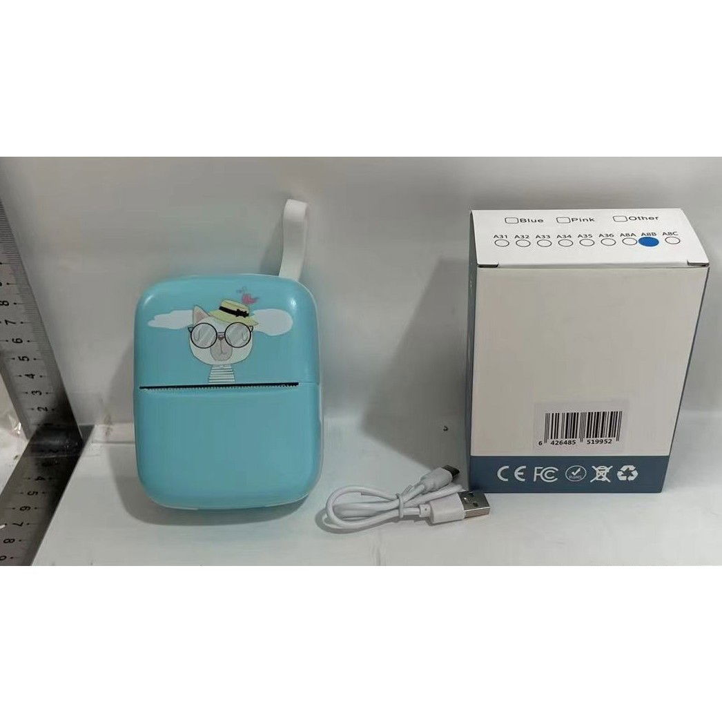 Mini Imprimanta Foto Portabila, Flippy, Incarcare USB, Bluetooth, Model Pisica, Print Alb-Negru, Albastru [4]
