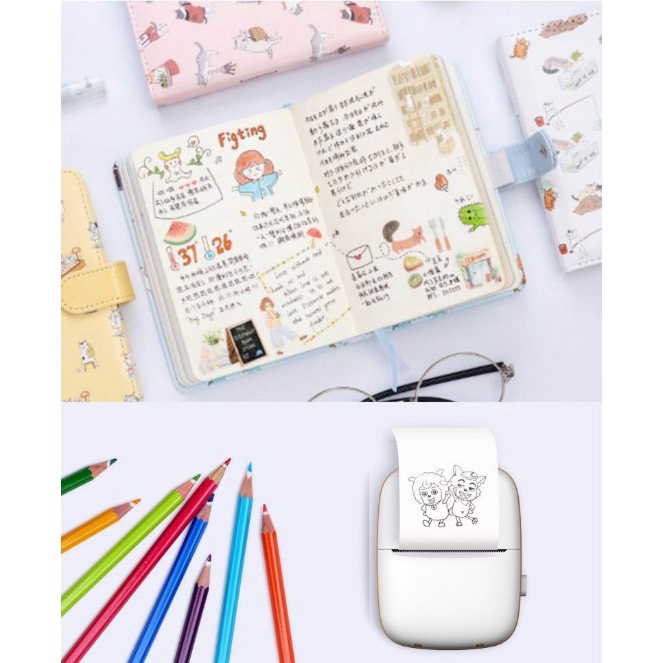 Mini Imprimanta Foto Portabila, Flippy, Incarcare USB, Bluetooth, Model Ursulet, 12 x 9 x 5 cm, Alb Roz [5]