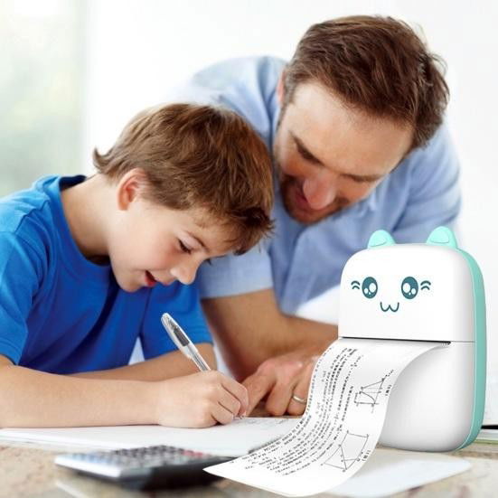 Mini Imprimanta Foto Portabila, Flippy, Incarcare USB, Bluetooth, Model Ursulet, 12 x 9 x 5 cm, Alb Albastru [4]