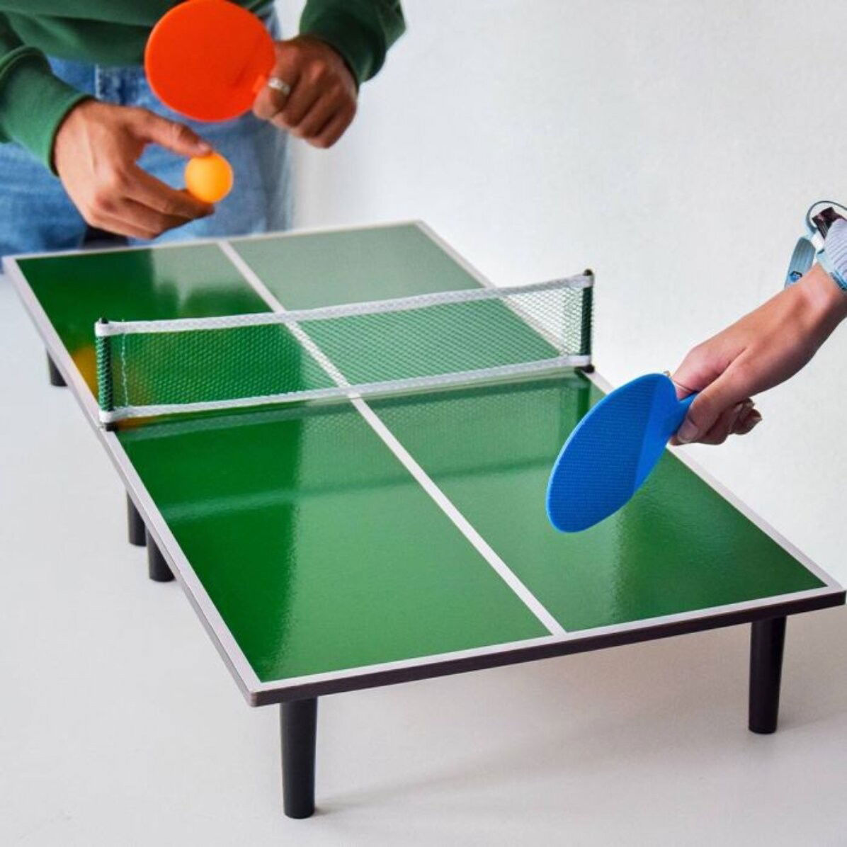 Mini Masa de Ping Pong Flippy, pentru interior, Material Lemn, 60 x 10 x 30 cm, 2 mingi, portabila, verde [6]