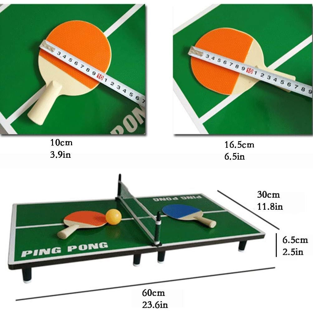 Jocuri de societate - Mini Masa de Ping Pong Flippy, pentru interior, Material Lemn, 60 x 10 x 30 cm, 2 mingi, portabila, verde