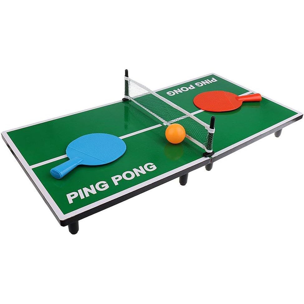 Jocuri de societate - Mini Masa de Ping Pong Flippy, pentru interior, Material Lemn, 60 x 10 x 30 cm, 2 mingi, portabila, verde