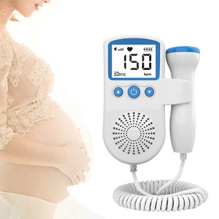 Articole pentru copii - Monitor Fetal Doppler, Flippy, Monitorizare Sarcina, Ritm Cardiac, Ecran LCD 4.5 cm, 2 x Baterii AA (neincluse), Portabil, din ABS, 12.8 x 9.6 x 3 cm, Utilizare de la 9 Saptamani, Albastru